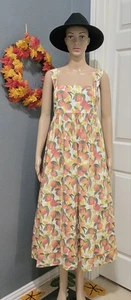 J Midikleid Rundhalsausschnitt quadratischer Ausschnitt Print pfirsichfarben Baumwolle mehrfarbig Größe 2  - Bild 1 von 11