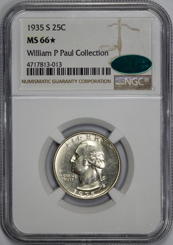 1935-S Washington 25c Quarter NGC MS 66* CAC Approved Proof Like Obverse - Image 1 of 4