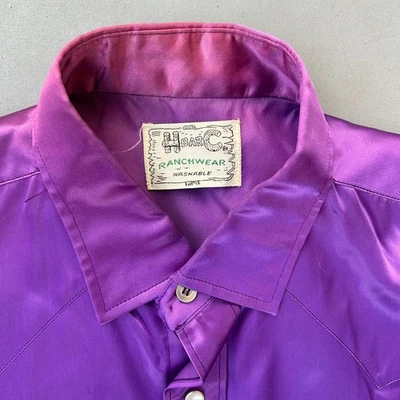 Винтажная фиолетовая атласная западная рубашка H BAR C L - Изображение 1 из 4
