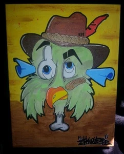 9 x 12 canvas acrylic bird monster shortiez ink graffiti art - Picture 1 of 1