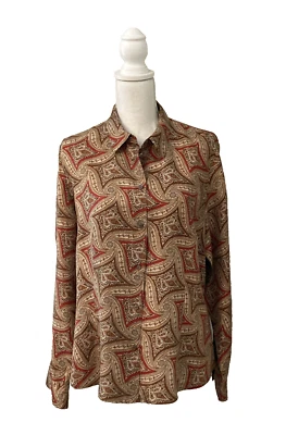 Talbots 100% Silk Orange Brown Long Sleeve Button Blouse Size 18 - Imagem 1 de 4