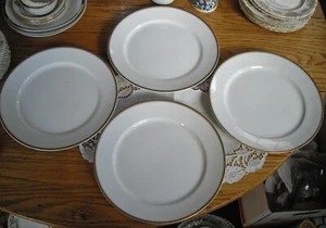 Vintage Pope Gosser China White Gold 10 3/8" Plates ~ Set of 4 ~ - Picture 1 of 12
