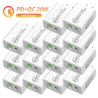 Lote Cargador Rápido Doble Puerto PD 20W USB QC Adaptador de Corriente Para iPhone 15/14/13/12/11 Foto 1 de 4