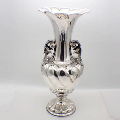 Jarrón grande asas foliadas italiano 800 plata IMA di Guerci Foto 1 de 4