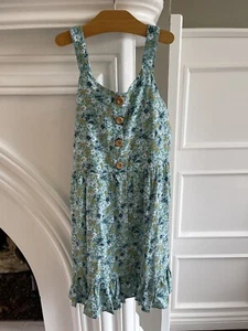 Zunie Green Blue Floral Button Front Spring SummerDress Girls 7/8 Excellent Cond - Picture 1 of 7