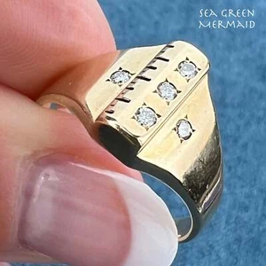 10k Gold + Gypsy-Set Diamonds Wide Ruler Ring. Crafter Builder Quilter - Picture 1 of 12