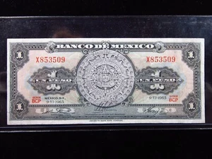 Mexico 1 Peso 1965 Aztec Sun Stone Banco de México World Banknotes Money h3509 - Picture 1 of 3