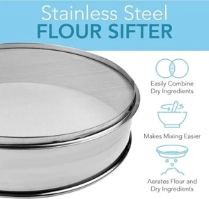 Stainless Steel Flour Sifter Fine Mesh round Flour Sifter for Baking 8" Diameter - Picture 1 of 5