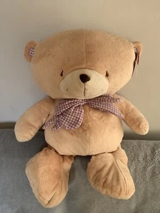 Large 16” Forever Friends Bear In Purple Check Bow With Tags Celebrating 25 Year - Picture 1 of 8