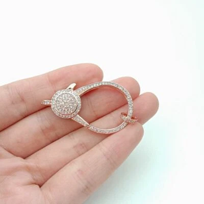 lobster clasp 24x42mm 18k gold plated cubic zirconia micro pave coin clasp - Image 1 of 3