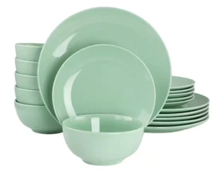 Elegante juego de vajilla de porcelana Elama de 18 piezas en verde menta servicio para 6 NUEVO - Imagen 1 de 4