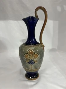 Vntg Royal Doulton Cobalt Blue Jug Art Nouveau Stoneware Ewer Pitcher - Picture 1 of 16