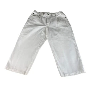 LL Bean Hose Damen Größe 14 Weiß Cropped Original Baumwolle Denim Capri Gummizug - Bild 1 von 11