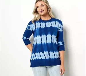 LOGO by Lori Goldstein Sz MEDIUM Tie-Dye Pullover Sweater BLUE TIE DYE A491020 - Picture 1 of 1