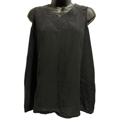 Винтажная блузка Milano Design Group 100% шелк черная без рукавов - Изображение 1 из 4