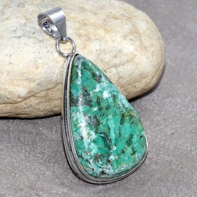 Colgante Turquesa Peruana Chapado en Plata 925 Hecho a Mano Talla 1.8" JW Foto 1 de 3