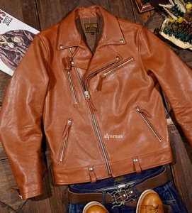 Chaqueta corta de cuero genuino de piel de cabra para hombre Chaquetas de motociclista Abrigos informales - Imagen 1 de 25