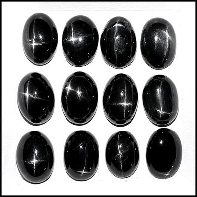 Noche estrellada ~ Lote de 12 piedras preciosas cabujón de 12 mm-14 mm de diópsido estrella negra natural Foto 1 de 4