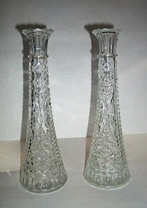 Vintage 2 Anchor Hocking klar geschliffenes Glas 9" Sterne & Stangen Knospe Vasen exzellenter Zustand - Bild 1 von 4