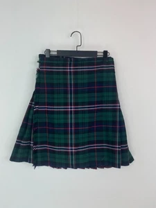Scottish Highland Green Tartan Kilt Skirt Authentic Woven Pleated Wool Age 9-10 - Picture 1 of 9
