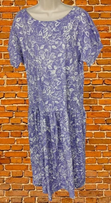 VINTAGE LAURA ASHLEY BLUE DRESS SIZE UK 14 COTTON WOMENS SHORT SLEEVE FLORAL - Image 1 of 4