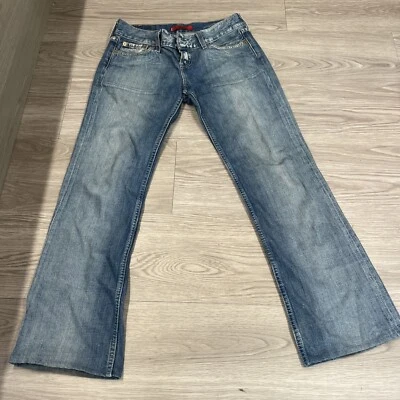 Levi's 557 "EVE" Women's Blue Jeans 29x34 Square Cut Straight Distressed Denim - Image 1 of 4