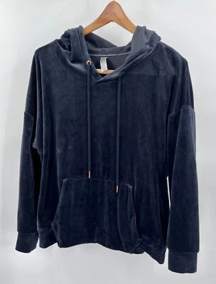 Green Tea Womens XL Velour Hoodie Sweatshirt Kangaroo Pocket Cozy Grey/Black - Image 1 of 4