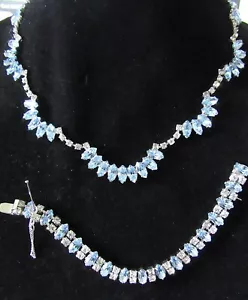 Collana e Bracciale Strass Vintage B DAVID Blu Ghiaccio - Foto 1 di 7