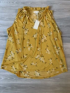 Melloday Gold Floral Ruffle V Neck Tie Sleeveless Blouse Size M NEW - Picture 1 of 5