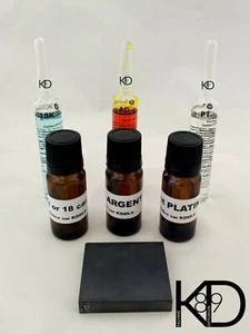 Set 3 - Metalle Weiße - Réactifs Gold 18k +Silber+ Platin+Stein+Fläschchen - Bild 1 von 4