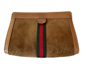 GUCCI Vintage Clutch Bag Accessory Collection Light Brown Suede -Made in Italy - Picture 1 of 2