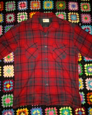Vintage 60s 70s Grant Crest Board Shirt Flannel L 95 Wool 5 Nylon Made in Japan - Image 1 of 4