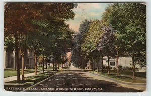 Postcard Corner of East Smith and Wright Streets in Corry, PA - Picture 1 of 2