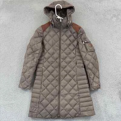 Lauren Ralph Lauren Jacket Women Small Brown Puffer Down Long Hooded Quilted Zip - Image 1 of 4