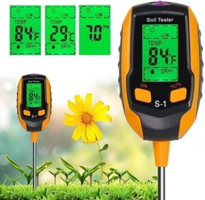 4 in 1 Soil Moisture Meter Digital PH Tester Light Temperature Gauge for Gardeni - Picture 1 of 12