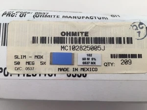 (3 pcs) MC102825005J Ohmite, 1.5 Watt 50M Ohm 5%, Metal Film Resistor,(SMD/SMT) - Picture 1 of 1