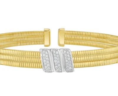 Brazalete Omega Triple Brazalete Oro Amarillo 14k 7" Tejido 0.20ctw Diamante 4.8 MM 11 Gr Foto 1 de 3