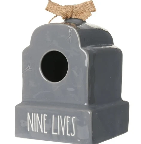 Rae Dunn Nine Lives Tombstone Birdhouse Ceramic New in Box Cover
