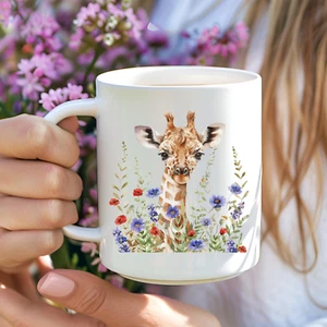 Giraffe Mug, Watercolour Design Coffee Mug. Tea Mug With Giraffe And Flowers - Picture 1 of 3