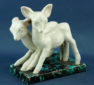 GOLDSCHEIDER Ceramic sculpture couple fawns animals ART DECO 1900 XX Austria - Picture 1 of 21