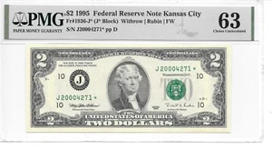 1995* $2 FRN KANSAS CITY MILLENNIUM STAR PMG 63 CHOICE UNC. "MINOR THINNING" - Picture 1 of 2