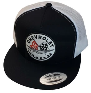 Corvette C1 Logo Patch Trucker Hat Yupoong/YP Classic 6006 Snapback Black/White - Picture 1 of 10