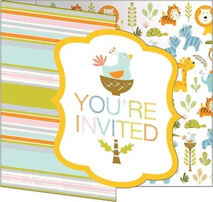 Happi Jungle Safari Animals Cute Baby Shower Party Invitations w/Envelopes - Picture 1 of 1
