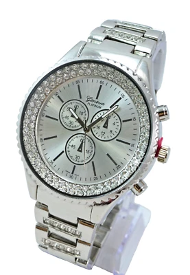 Reloj Pulsera Geneva Platino Cara Grande Plateado #1 Foto 1 de 4