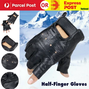 Tactical Leather Half Finger Gloves Army Military Driving Fitness Fingerless - Picture 1 of 8