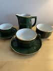 Vintage French Aplico Bistro Green and Gold Set (2 cups/saucers), jug, bowl