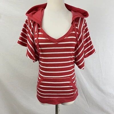 Derek Heart Sudadera con Capucha Playa Cubrir Para Mujer Mangas Dolman Medianas Rojo Blanco Rayas Foto 1 de 4