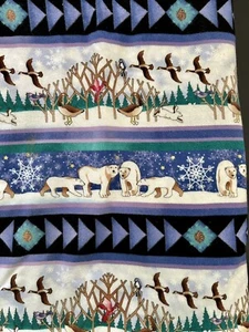 Winterwood Flannel Fabric Polar Bears Bunnies Goose Squirrels Blue BTY - Picture 1 of 6