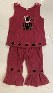 Cindy's Girls Corduroy Shirt Pants Set Size 5 Dark Pink Puppy Dog Casual Outfit - Picture 1 of 12