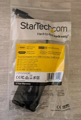 NEW Star Tech Travel A/V Adapter 3 in 1 USB-C to VGA, DVI or HDMI CDPVGDVHDBP - Image 1 of 3
